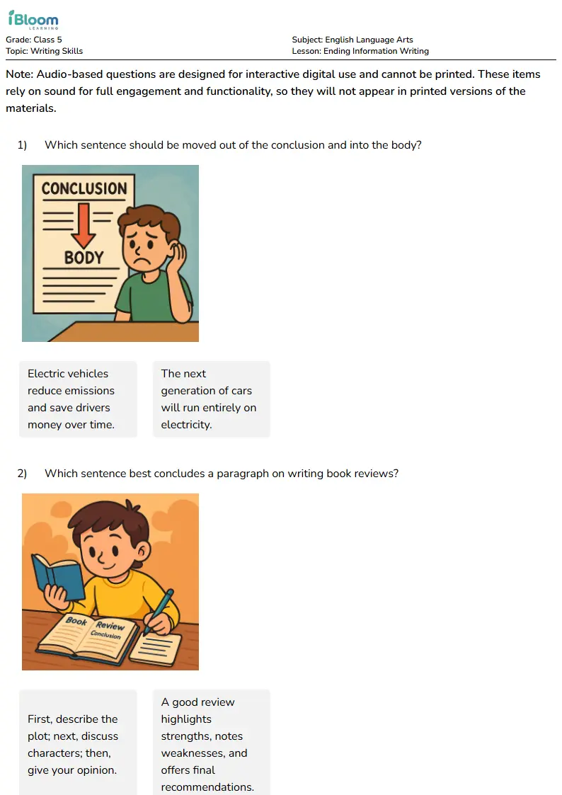 Ending Information Writing Lesson for Class 5