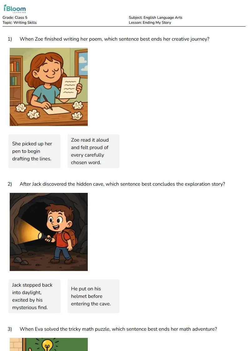 Ending My Story Lesson for Class 5