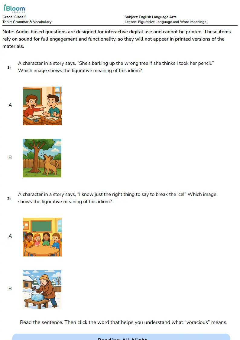Figurative Language and Word Meanings Lesson for Class 5