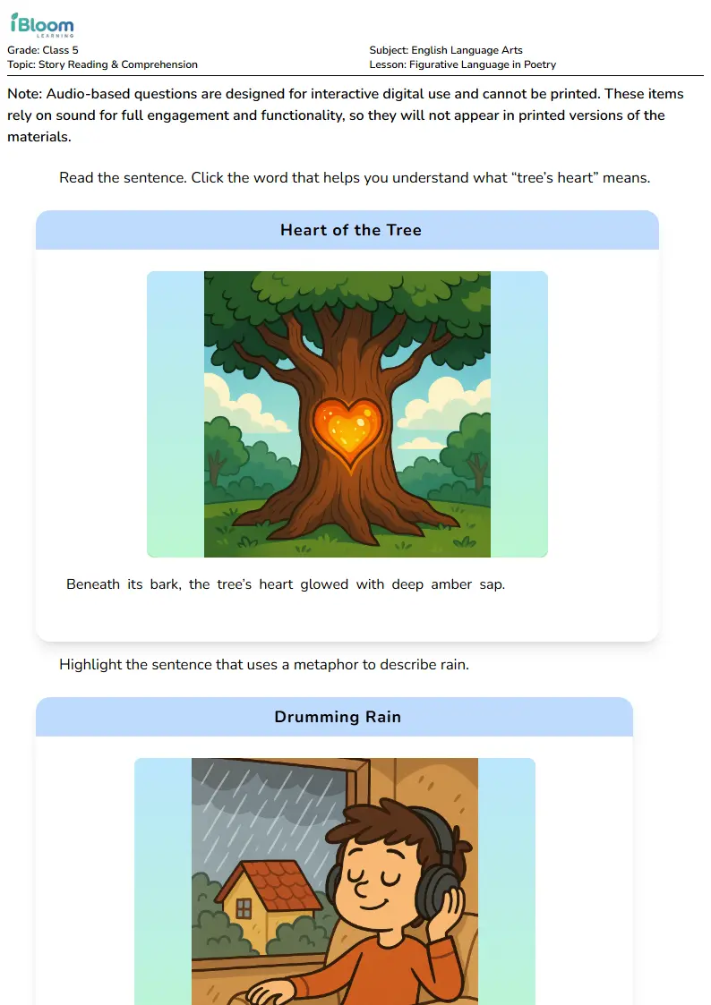 Figurative Language in Poetry Lesson for Class 5