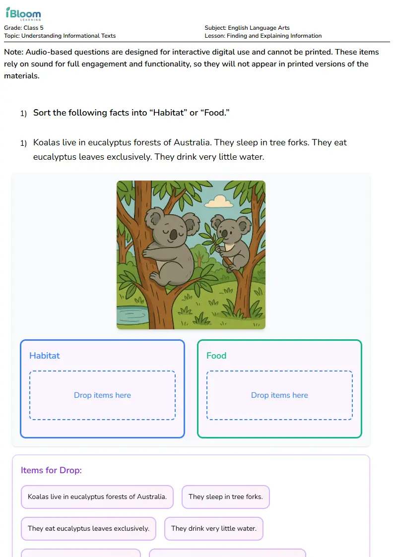 Finding and Explaining Information Lesson for Class 5
