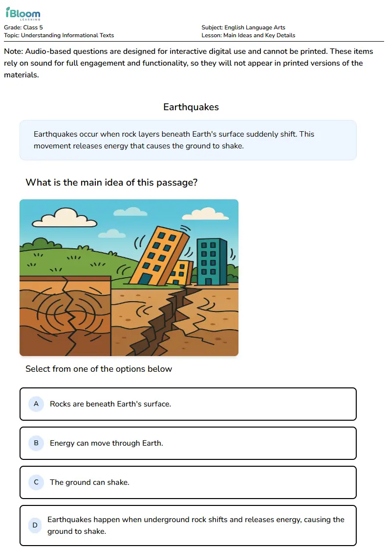 Main Ideas and Key Details Lesson for Class 5 | iBloom
