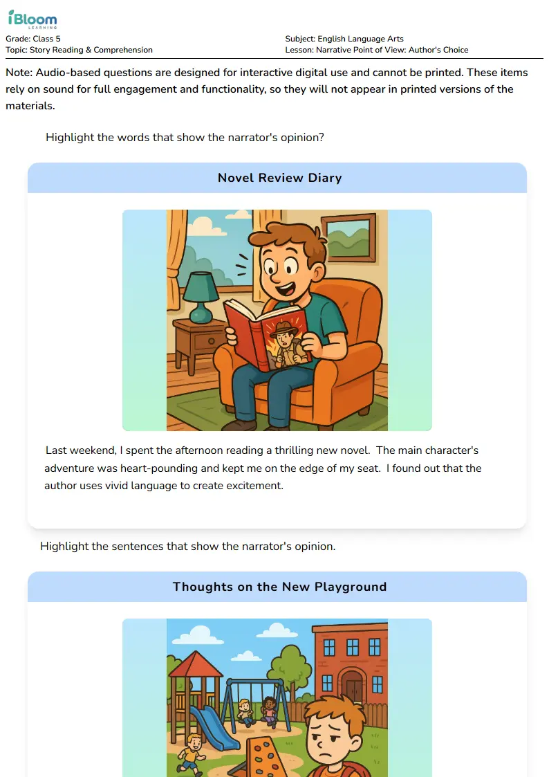 Narrative Point of View: Author's Choice Lesson for Class 5 | iBloom