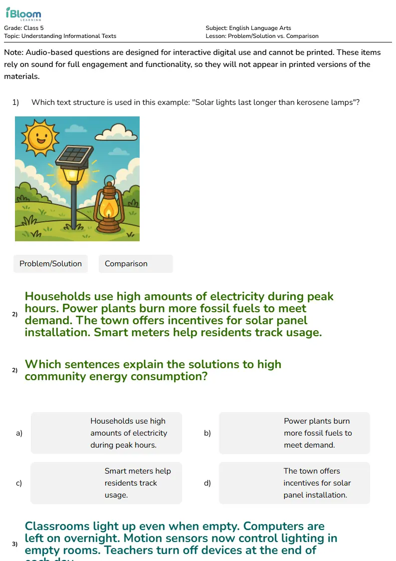 Problem/Solution vs. Comparison Lesson for Class 5 | iBloom