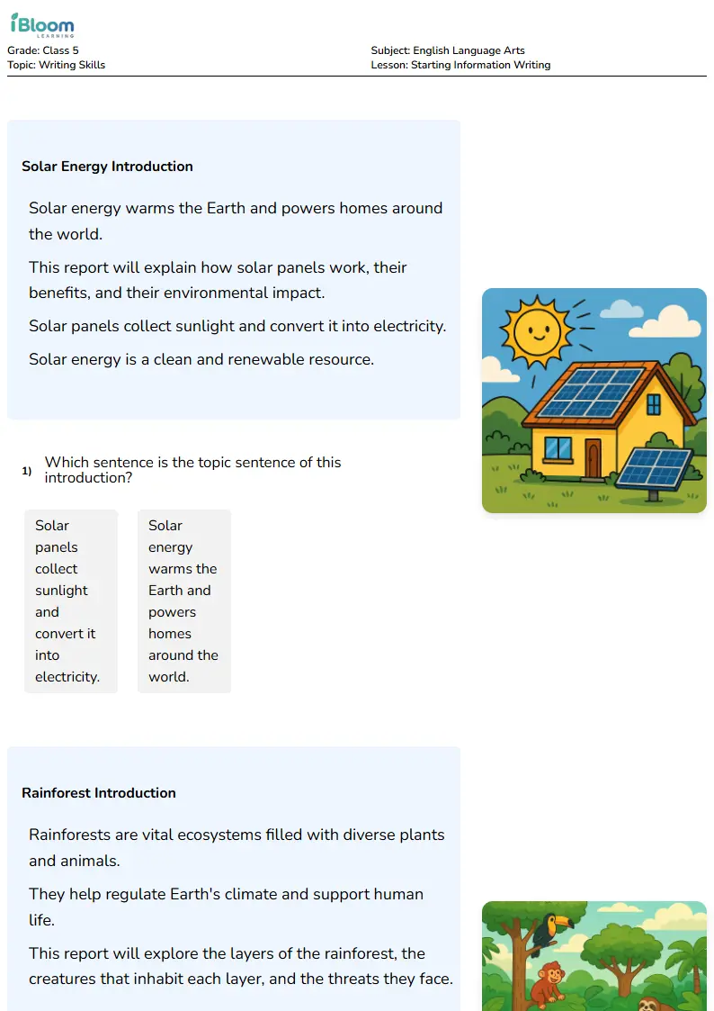 Starting Information Writing Lesson for Class 5 | iBloom