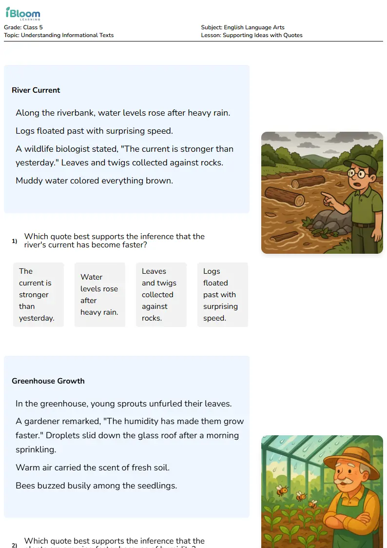 Supporting Ideas with Quotes Lesson for Class 5 | iBloom