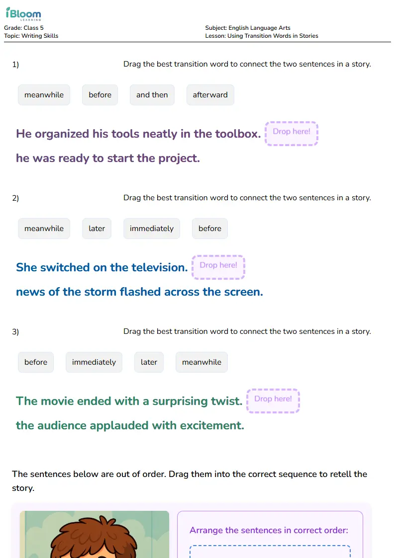 Using Transition Words in Stories Lesson for Class 5 | iBloom