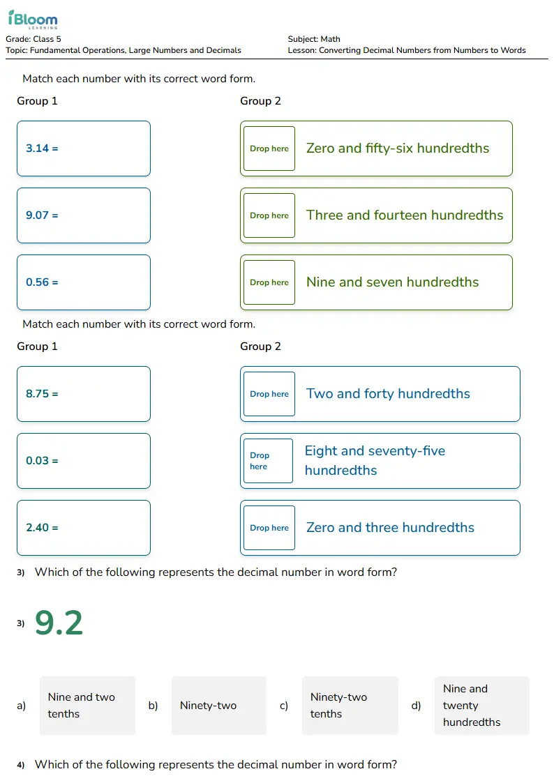 Converting Decimal Numbers from Numbers to Words Lesson for Class 5 | iBloom