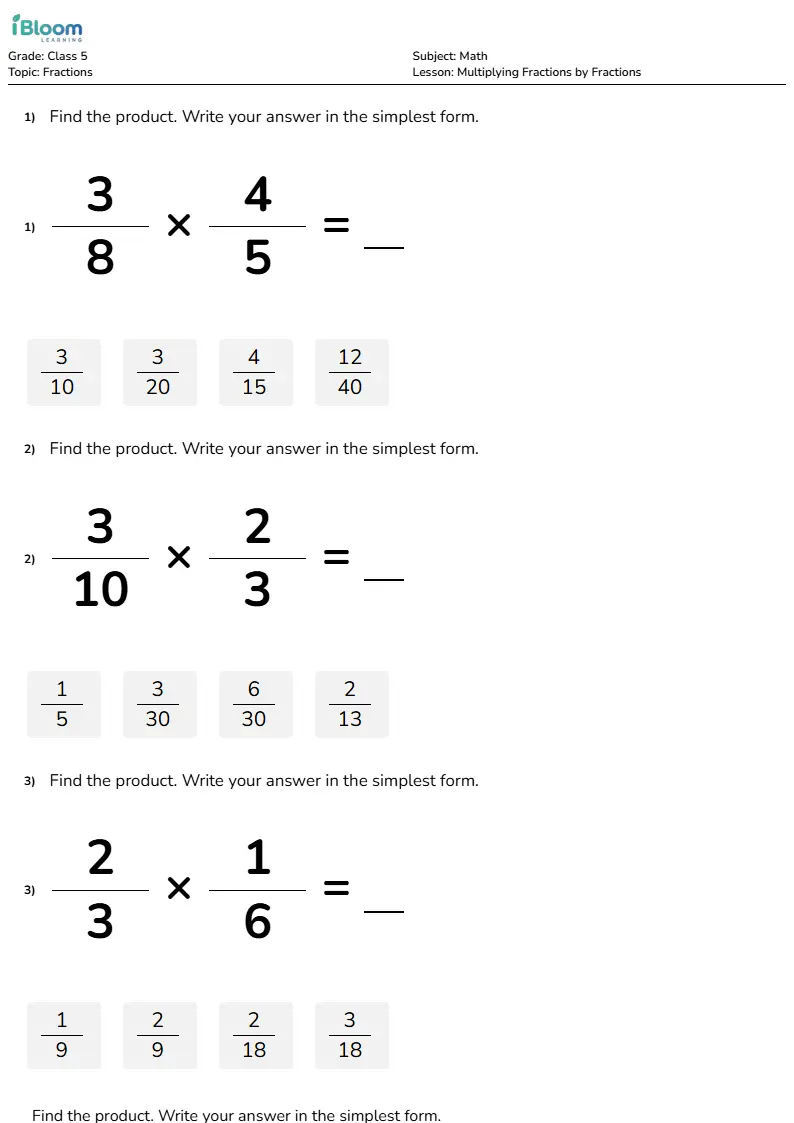 Multiplying Fractions by Fractions Lesson for Class 5 | iBloom