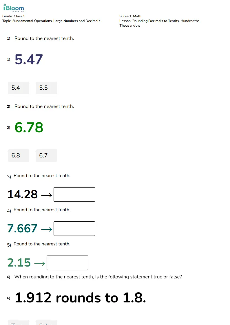 Rounding Decimals to Tenths, Hundredths, Thousandths Lesson for Class 5 | iBloom