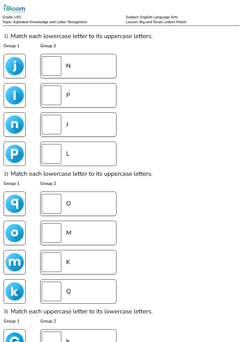 Big and Small Letters Match Lesson for Lkg
