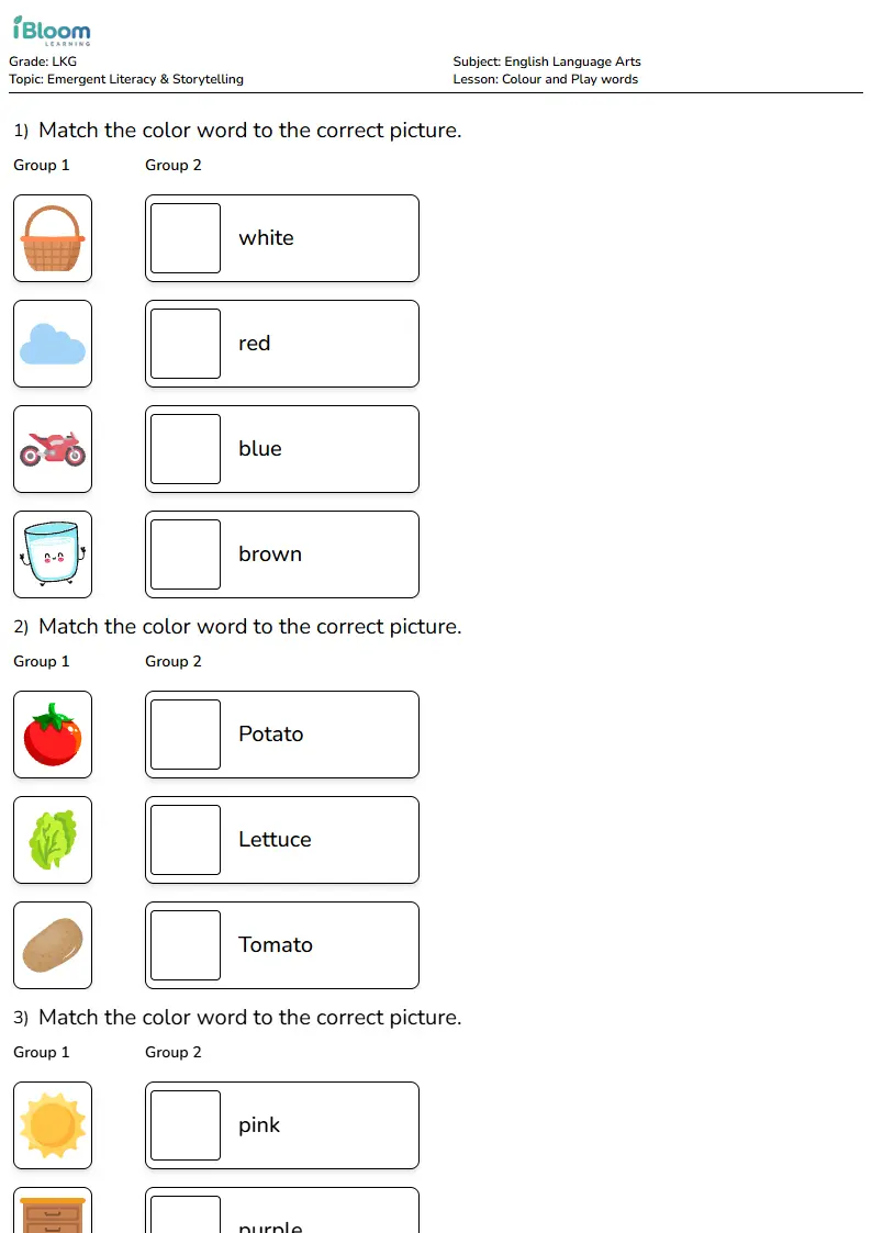 Colour and Play words Lesson for Lkg