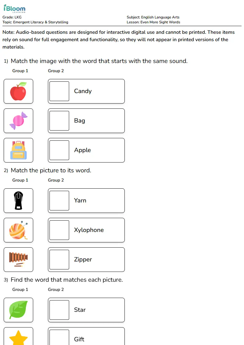 Even More Sight Words Lesson for Lkg