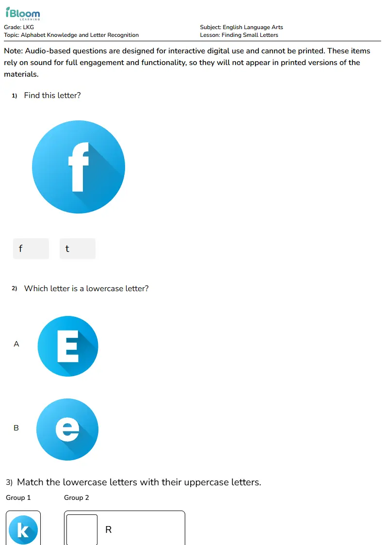 Finding Small Letters Lesson for Lkg