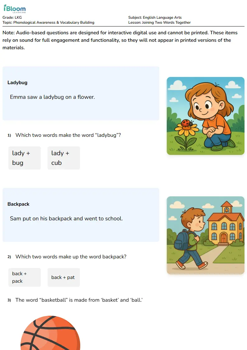 Joining Two Words Together Lesson for Lkg