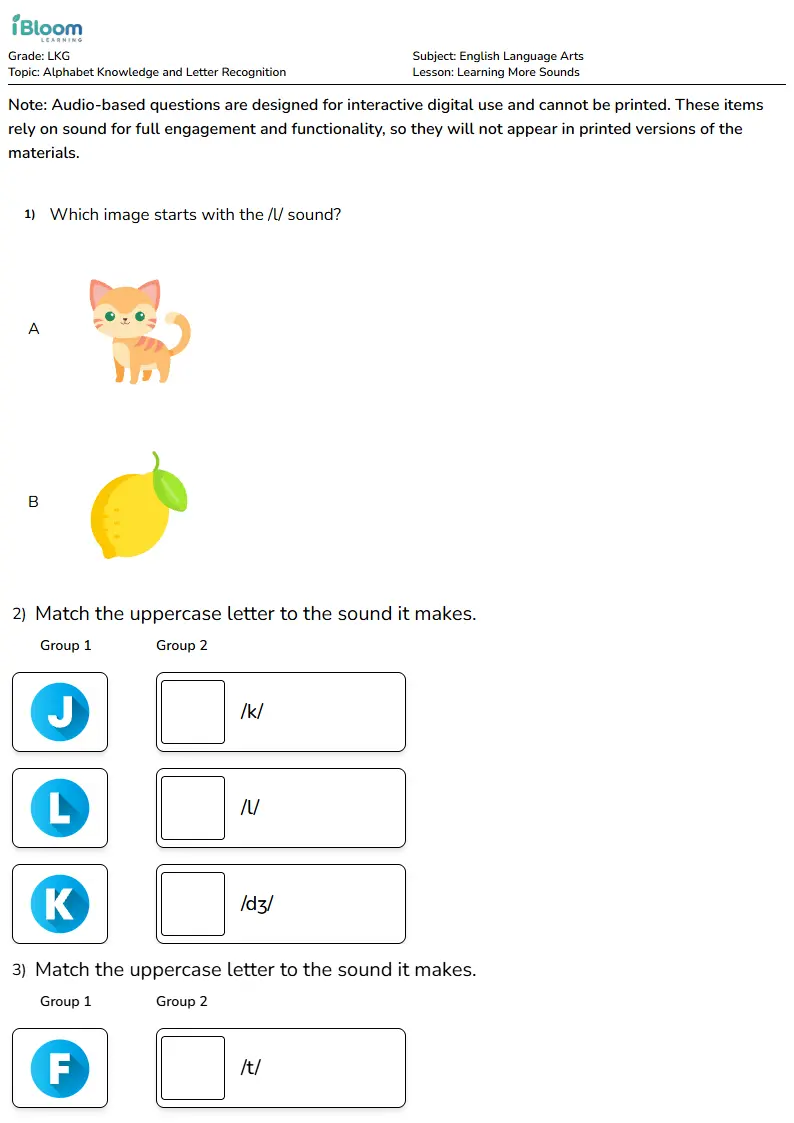Learning More Sounds Lesson for Lkg
