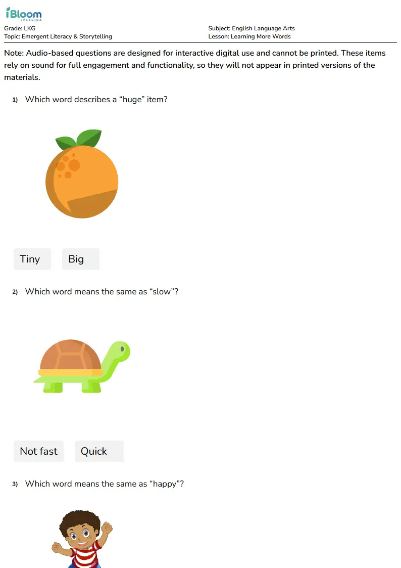 Learning More Words Lesson for Lkg