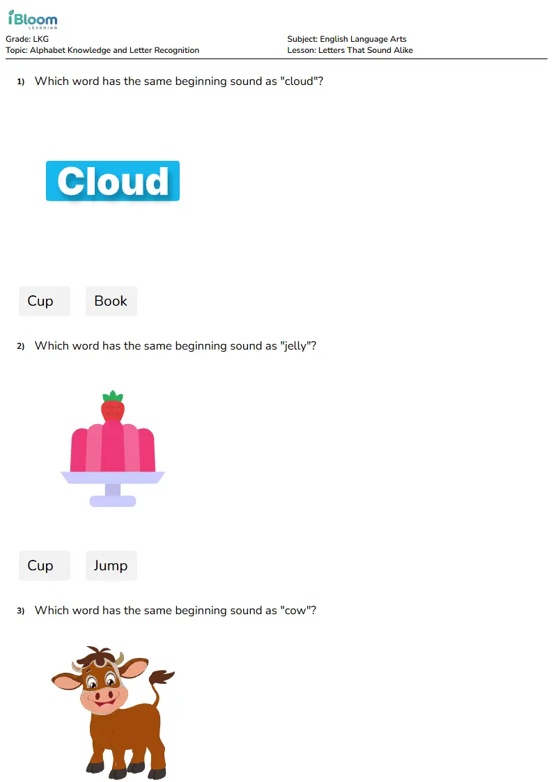 Letters That Sound Alike Lesson for Lkg