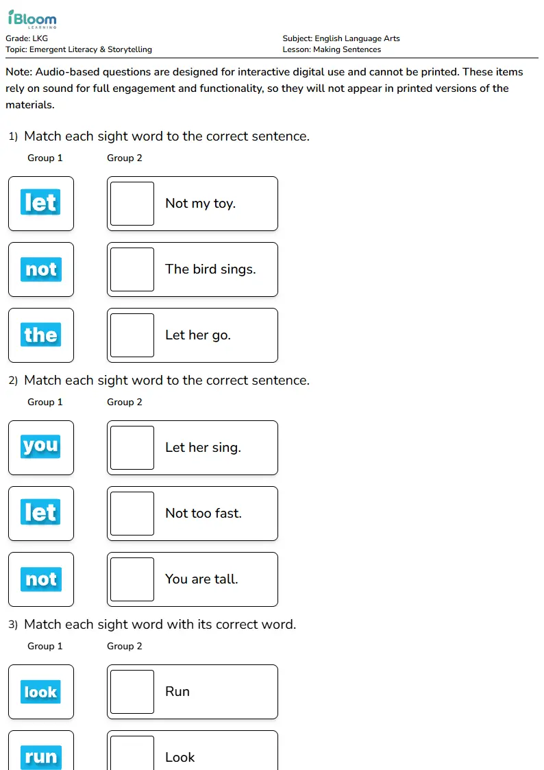 Making Sentences Lesson for Lkg | iBloom