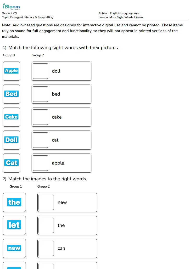 More Sight Words I Know Lesson for Lkg | iBloom