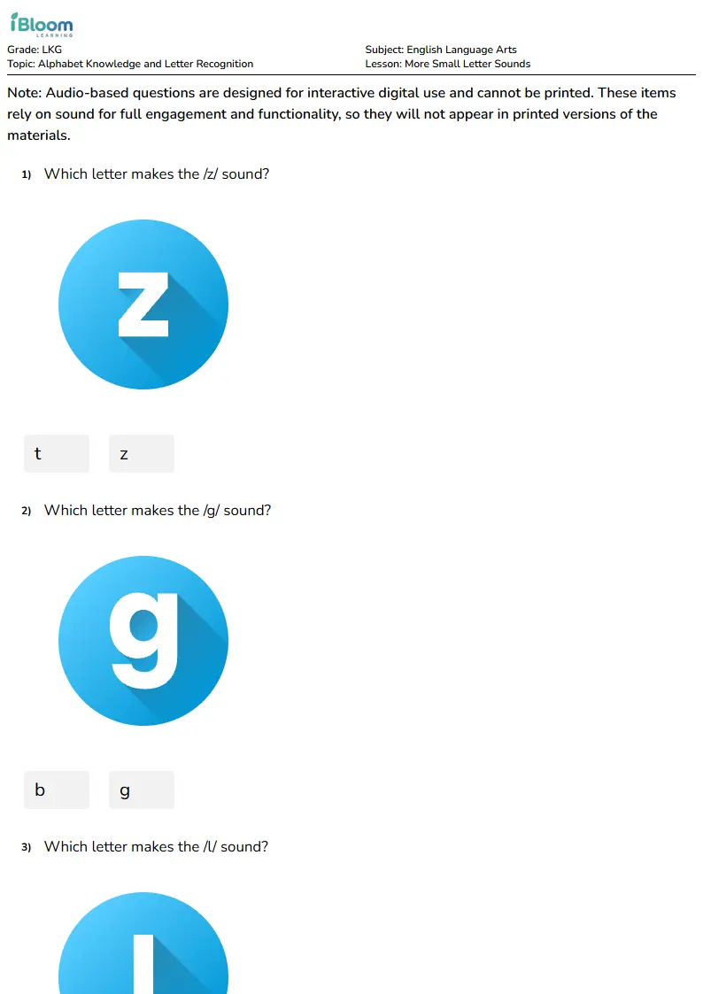More Small Letter Sounds Lesson for Lkg | iBloom
