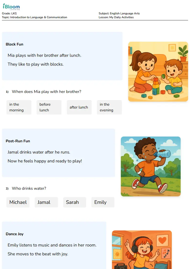 My Daily Activities Lesson for Lkg | iBloom