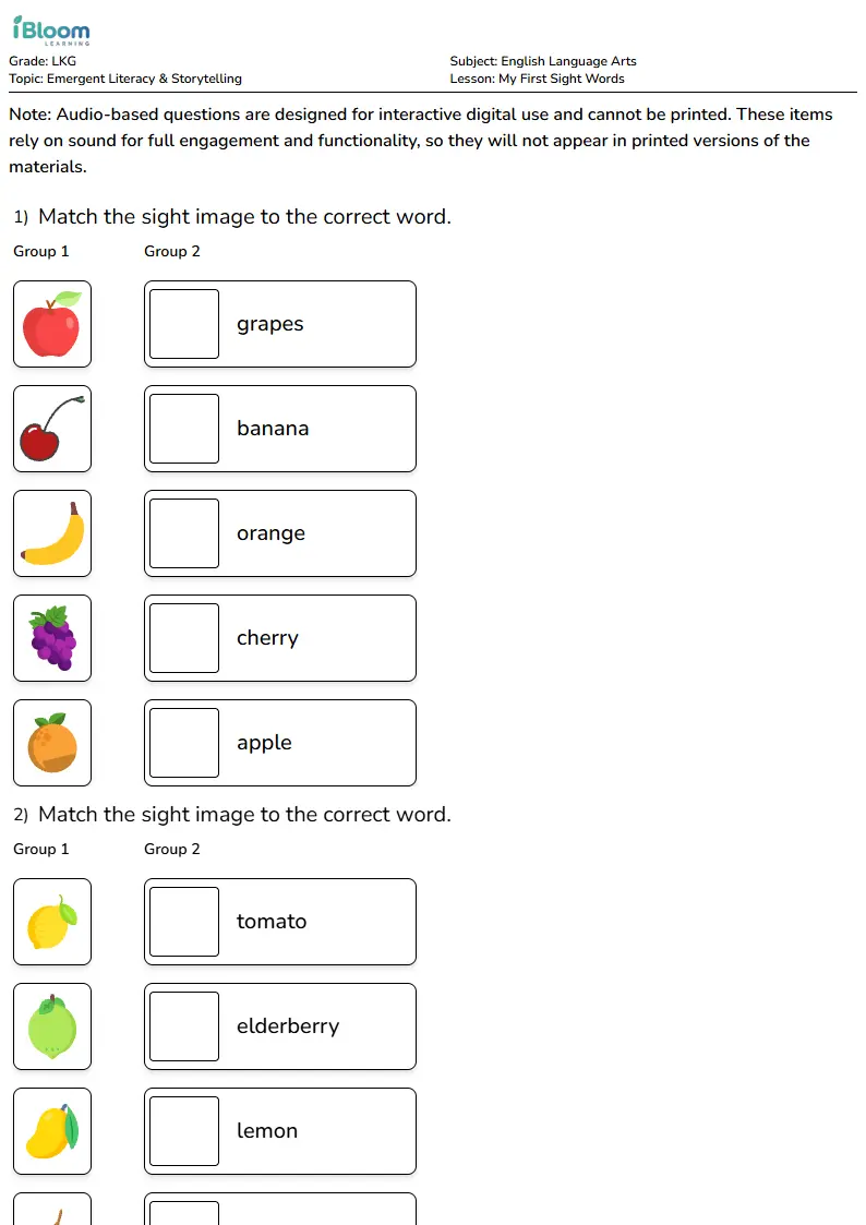 My First Sight Words Lesson for Lkg | iBloom