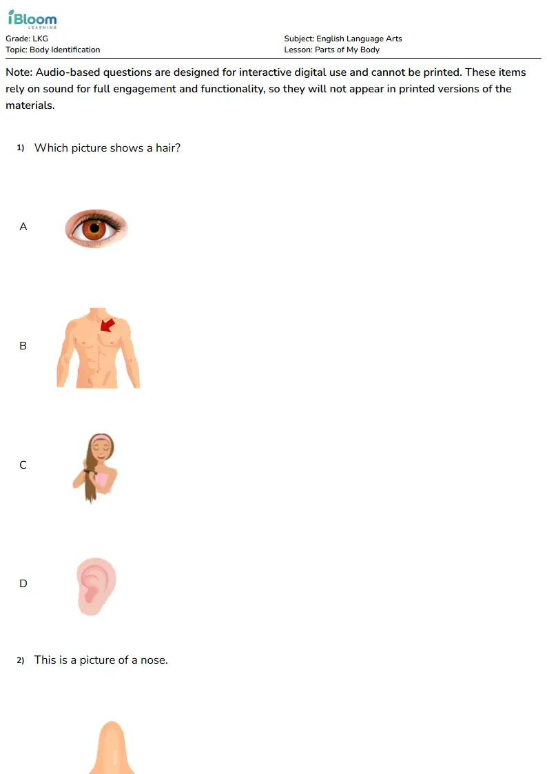 Parts of My Body Lesson for Lkg | iBloom