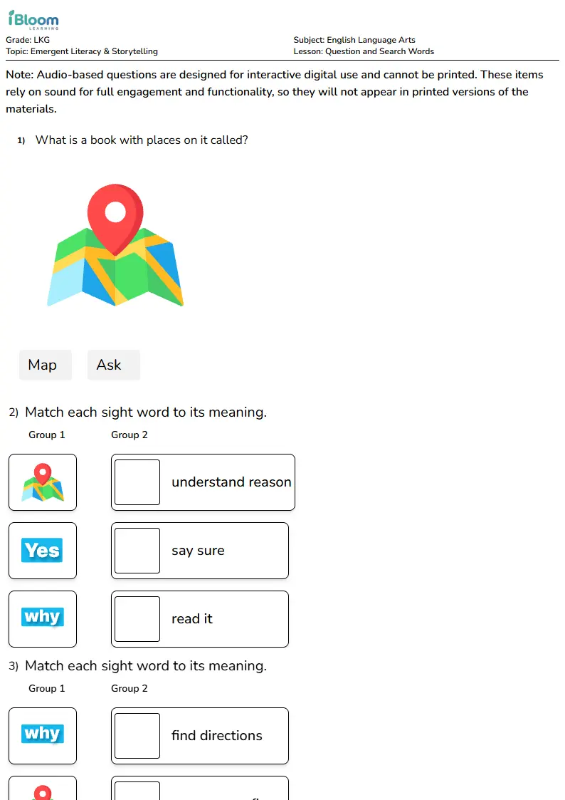 Question and Search Words Lesson for Lkg | iBloom