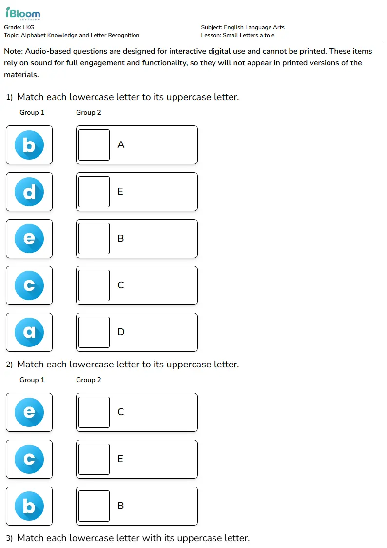 Small Letters a to e Lesson for Lkg | iBloom