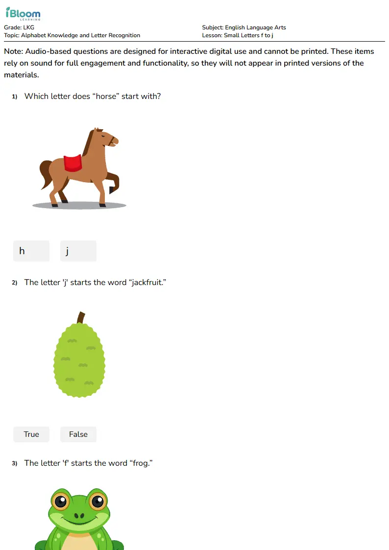 Small Letters f to j Lesson for Lkg | iBloom