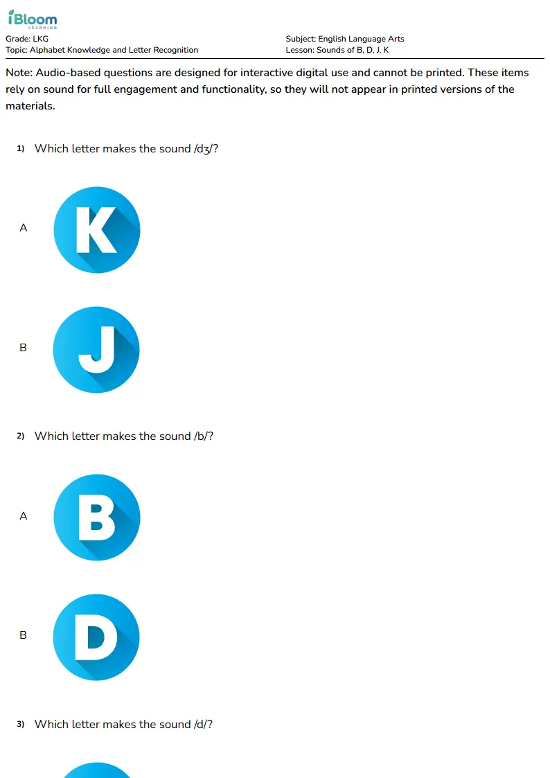 Sounds of b, d, j, k Lesson for Lkg | iBloom