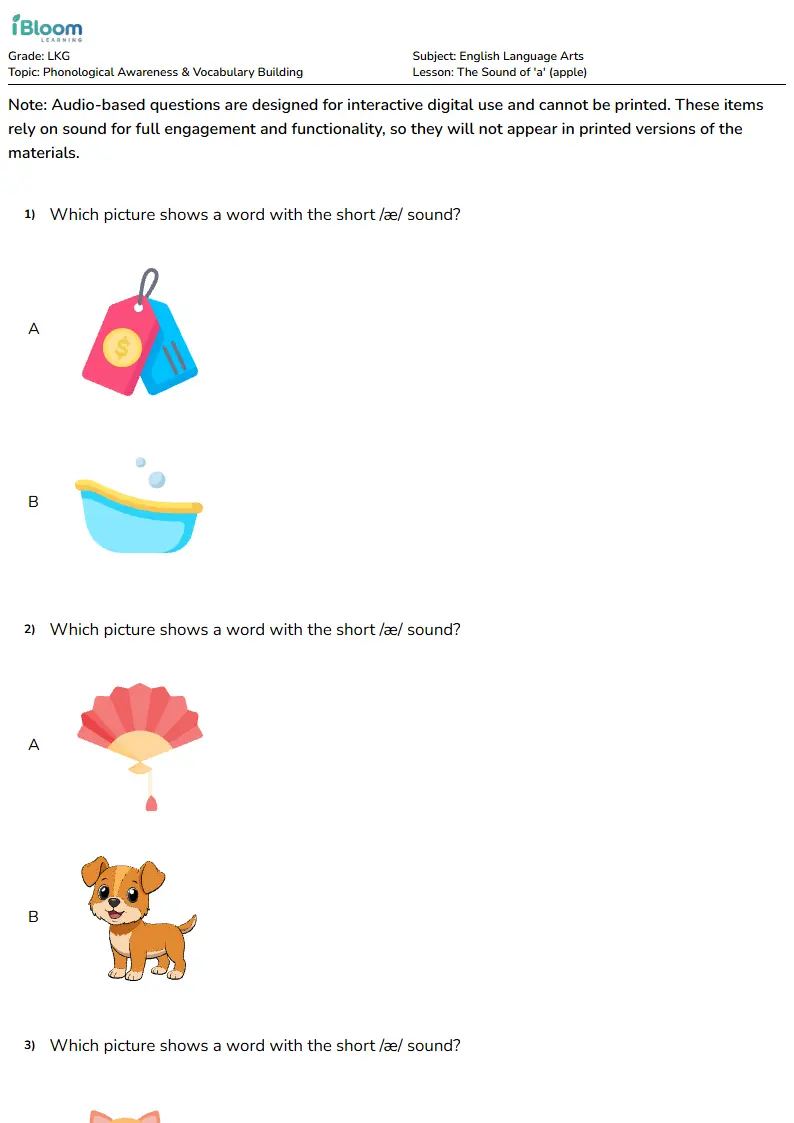 The Sound of 'a' (apple) Lesson for Lkg | iBloom