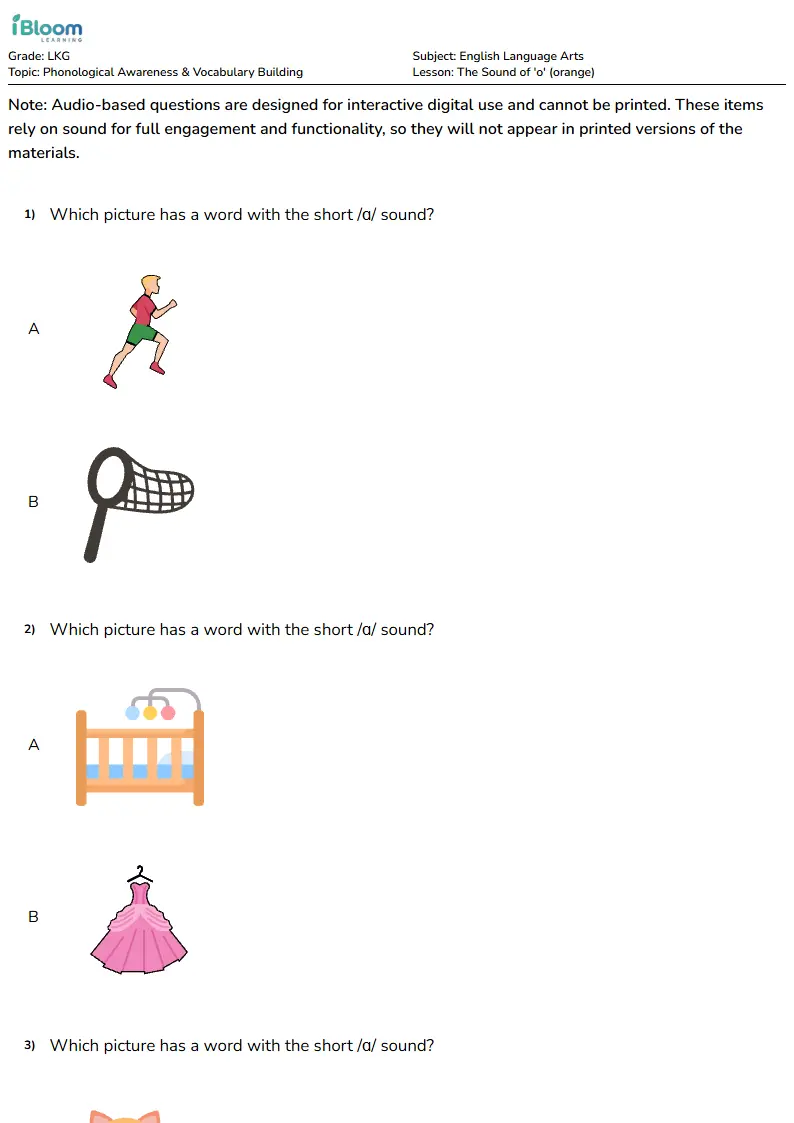The Sound of 'o' (orange) Lesson for Lkg | iBloom