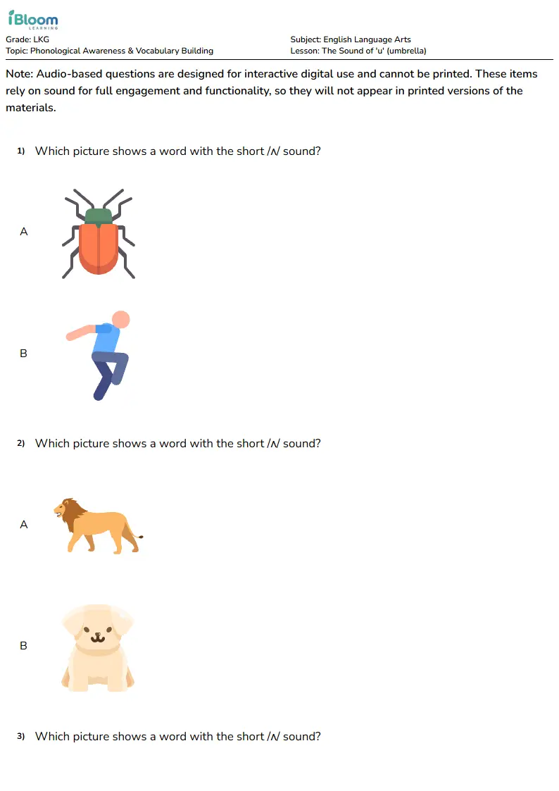 The Sound of 'u' (umbrella) Lesson for Lkg | iBloom