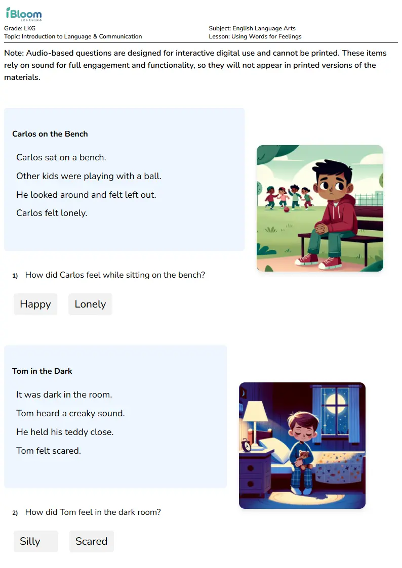 Using Words for Feelings Lesson for Lkg | iBloom