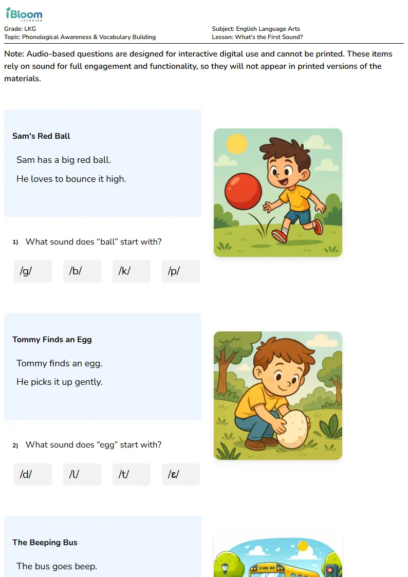 What's the First Sound? Lesson for Lkg | iBloom