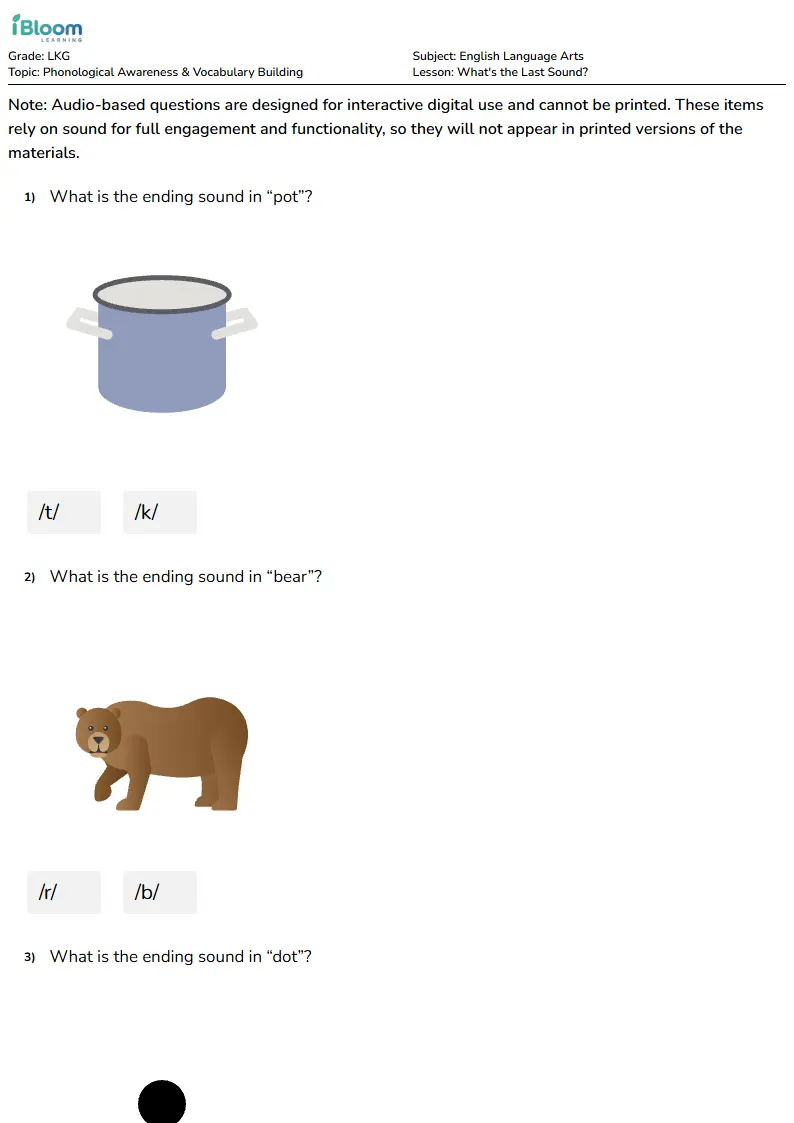 What's the Last Sound? Lesson for Lkg | iBloom