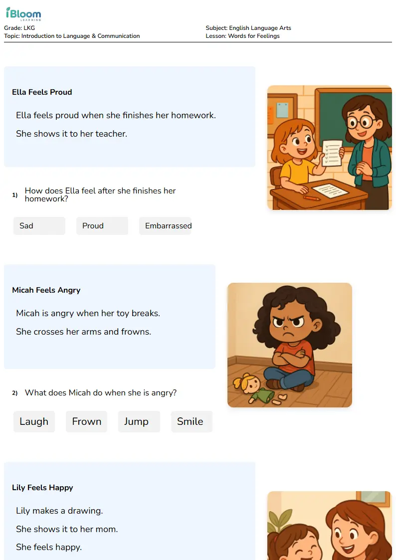 Words for Feelings Lesson for Lkg | iBloom