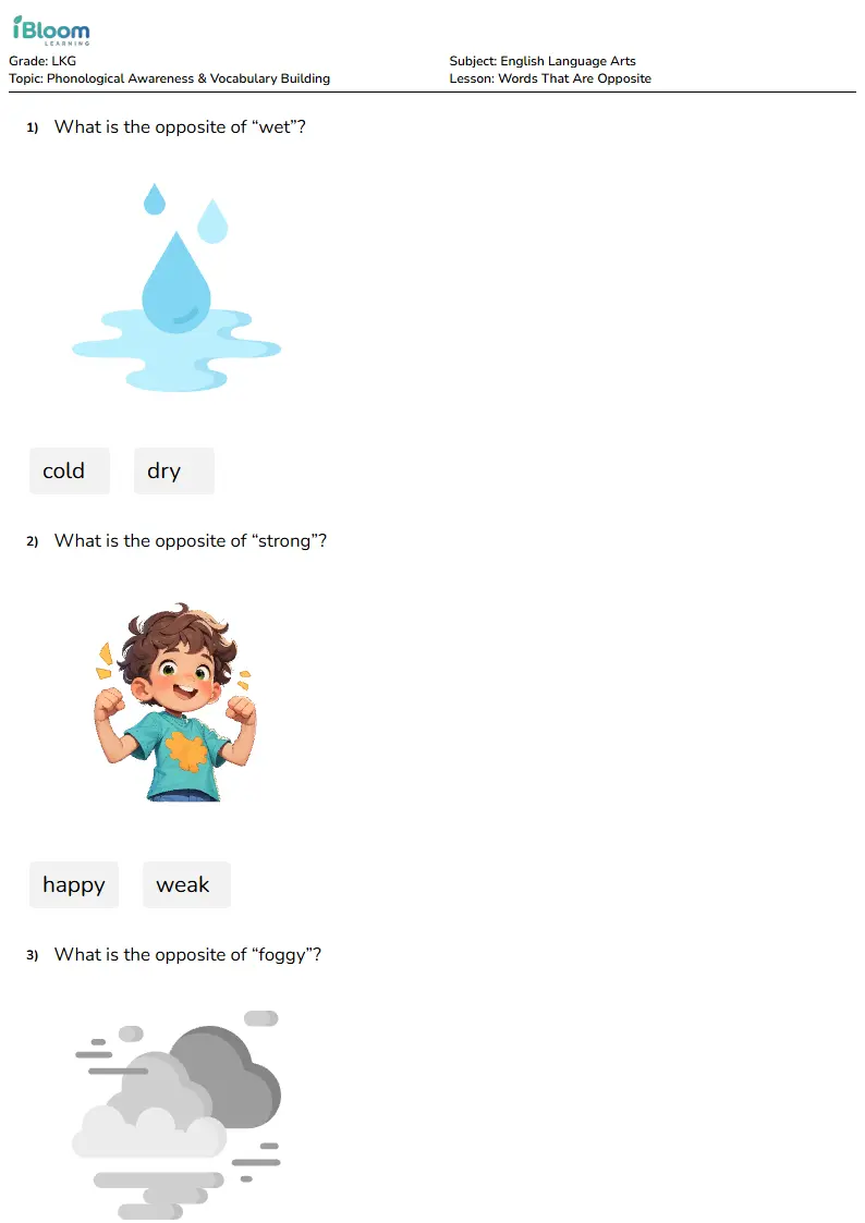 Words That Are Opposite Lesson for Lkg | iBloom