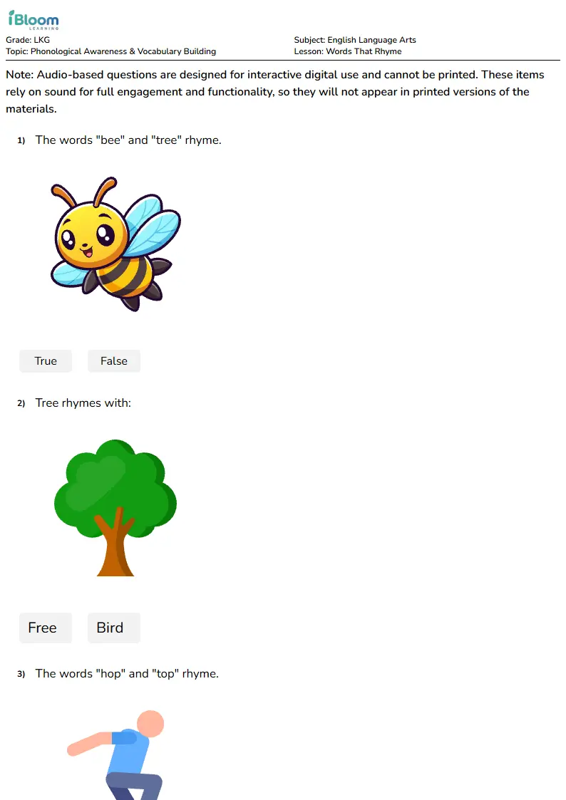 Words That Rhyme Lesson for Lkg | iBloom
