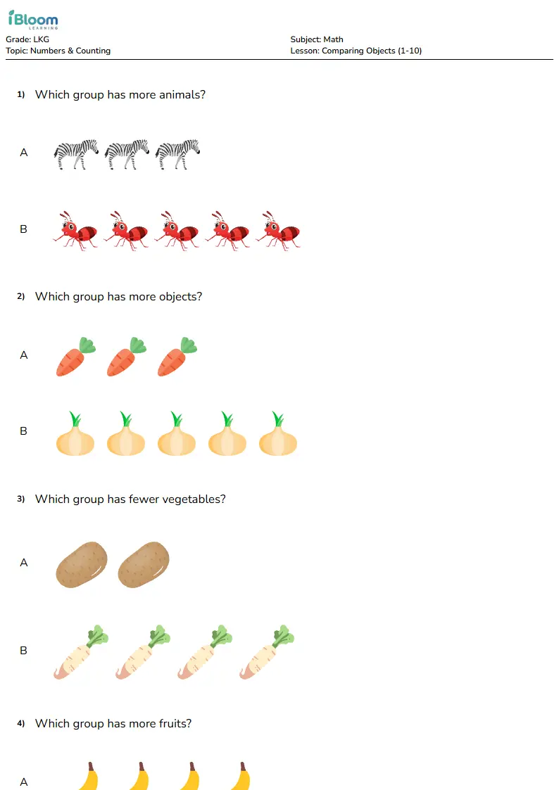 Comparing Objects (1-10) Lesson for Lkg | iBloom