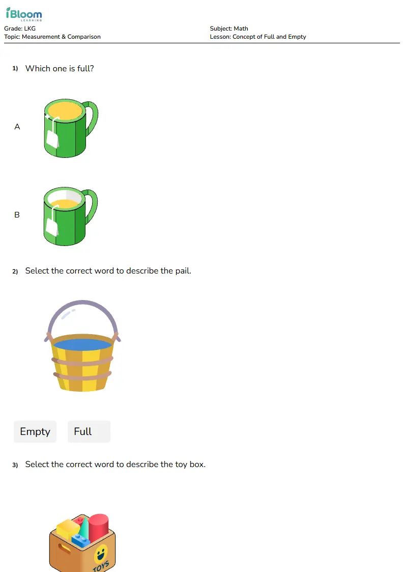 Full and Empty Concept Lesson for LKG