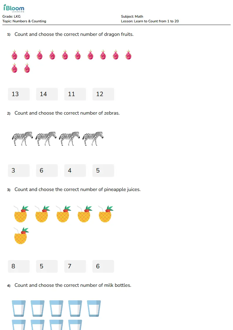 Learn to Count from 1 to 20 Lesson for Lkg | iBloom