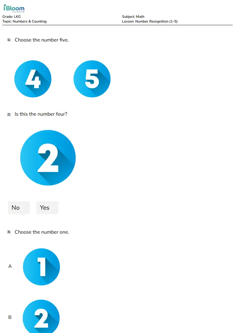 Number Recognition (1-5) Lesson for Lkg | iBloom