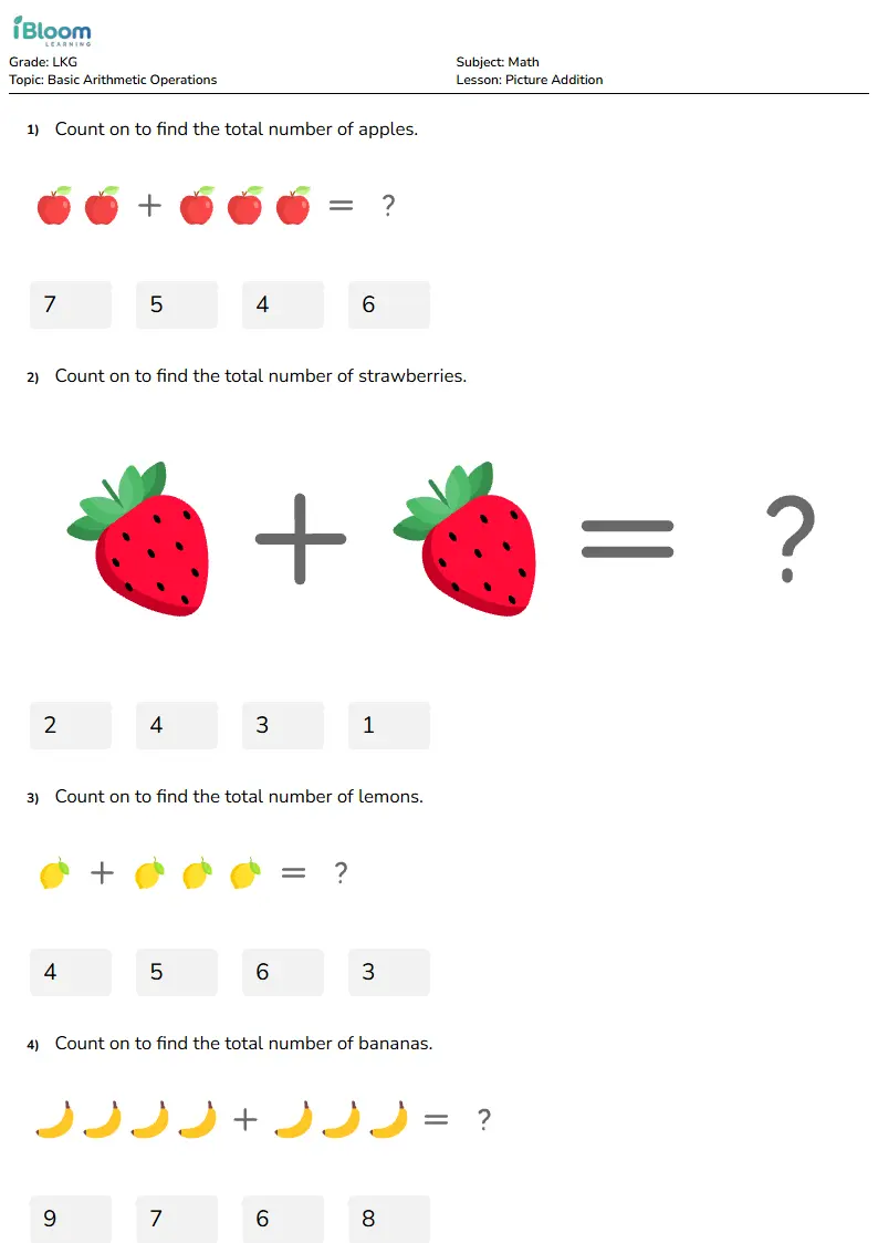 Picture Addition Lesson for Lkg | iBloom