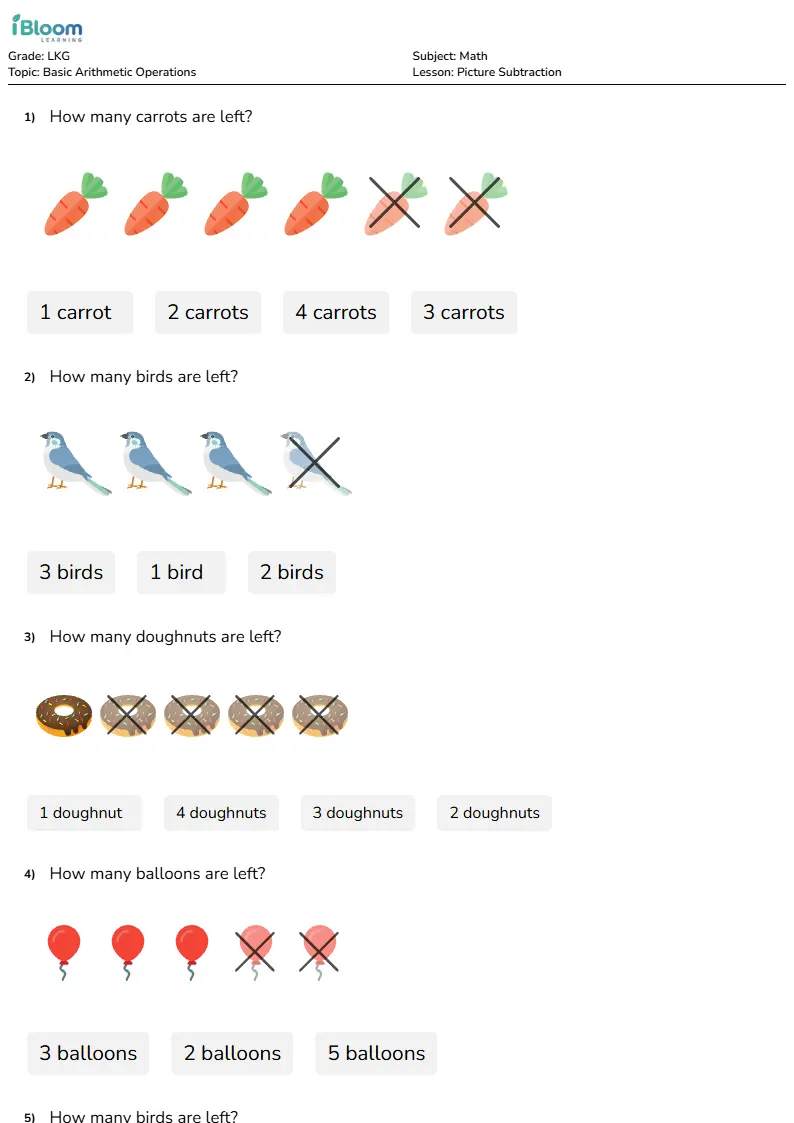 Picture Subtraction Lesson for Lkg | iBloom