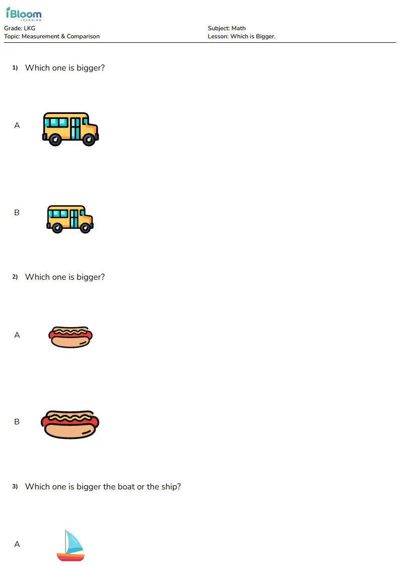 Which is Bigger. Lesson for Lkg | iBloom