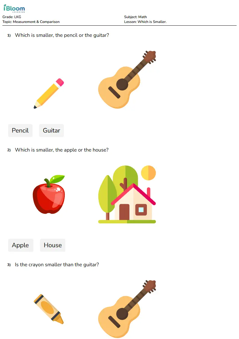 Which is Smaller. Lesson for Lkg | iBloom