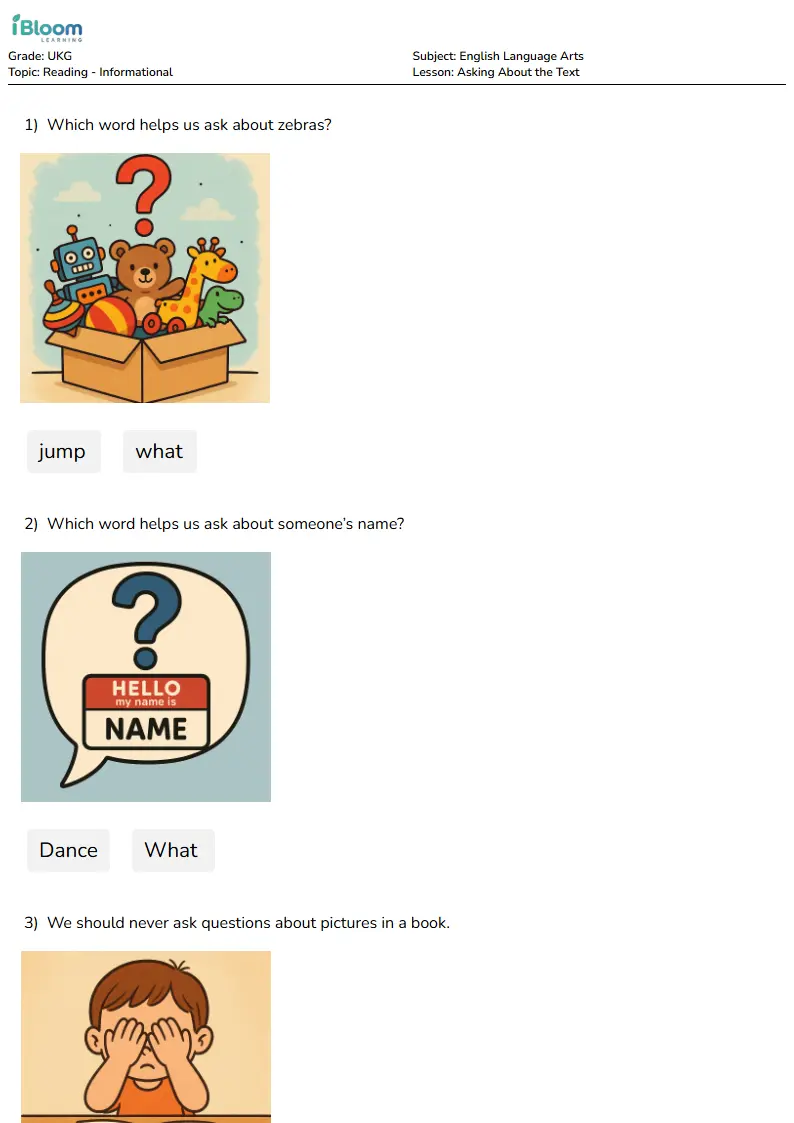 Asking About the Text Lesson for Ukg | iBloom